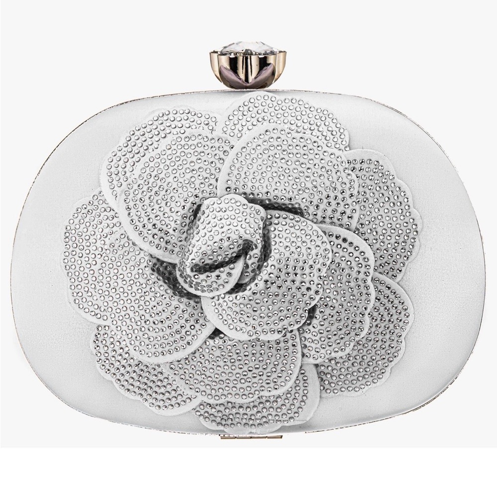 Nina white crystal embellished flower minaudiere
